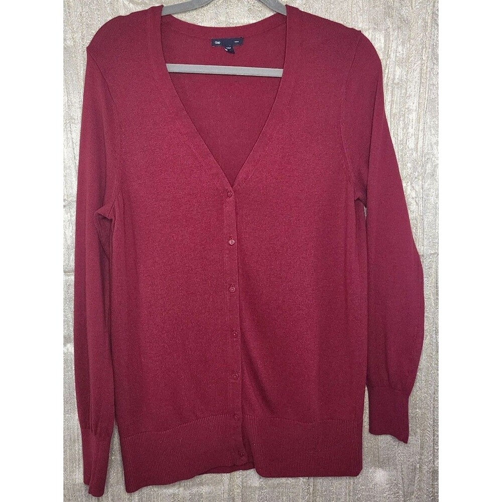 GAP V-Neck Longline Button-Up Cardigan Red Large Sweater Casual Soft Lightweight